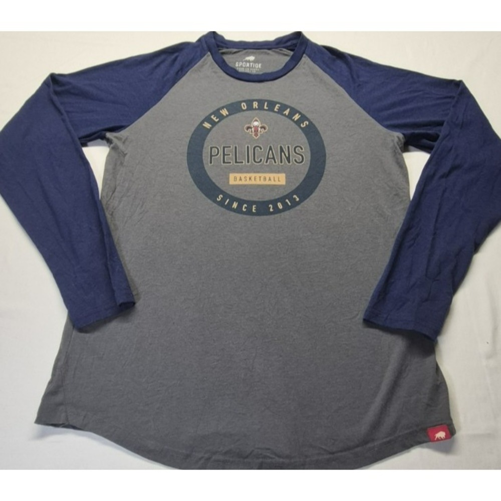 New Orleans Pelicans NBA gray/blue raglan style graphic t-shirt by SPORTEQ sz XL